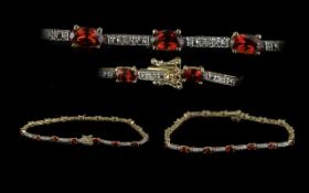 Ladies 14ct Gold Attractive Orange Garnet & Diamond Set Line Bracelet, marked 14ct. Length 7.5'' -