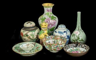 Collection of Oriental Items. Ginger Jars, Enamel, Closoni, Bowls etc.