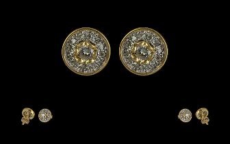 A Fine Pair of 18ct Gold Diamond Set Cluster Earrings. Marked 750 - 18ct.