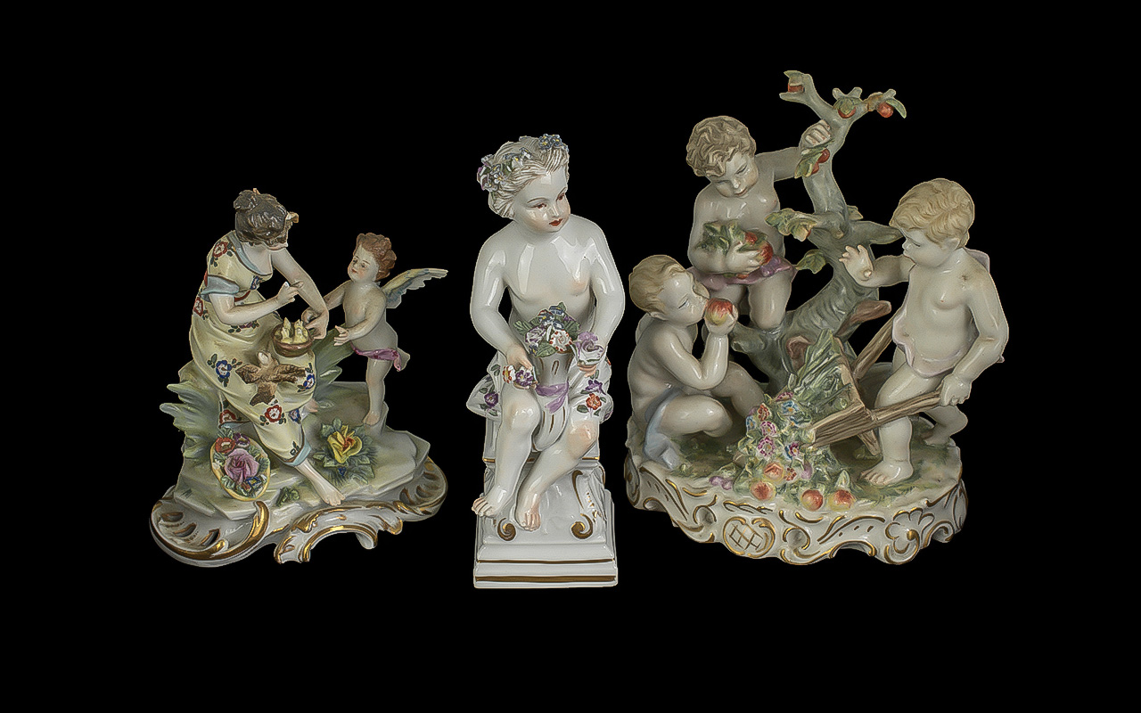 A Small Collection of Antique Ceramics to include Continental Figures, Cherub figure, - Image 2 of 4