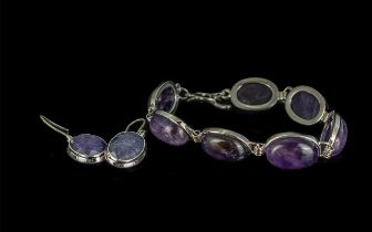 Amethyst Bracelet Set with Seven Stones, in white metal mount and clasp,