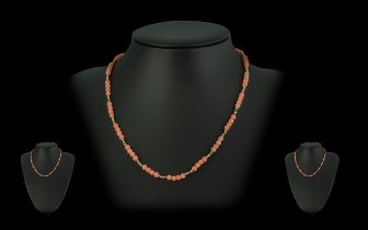 Ladies 9ct Gold & Coral Set Necklace, marked 9ct.