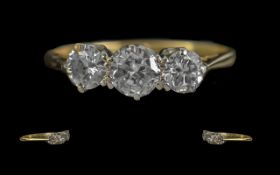 Ladies 18ct Gold 3 Stone Diamond Set Ring, marked to shank,