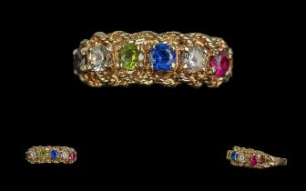 Ladies Attractive 10ct Gold Multi Gem Set Dress Ring excellent setting stamped 10ct wt with peridot,