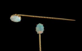 Antique Pleasing 18ct Gold Opal Set Stick Pin with Box. Not Marked but Tests High Grade Gold.