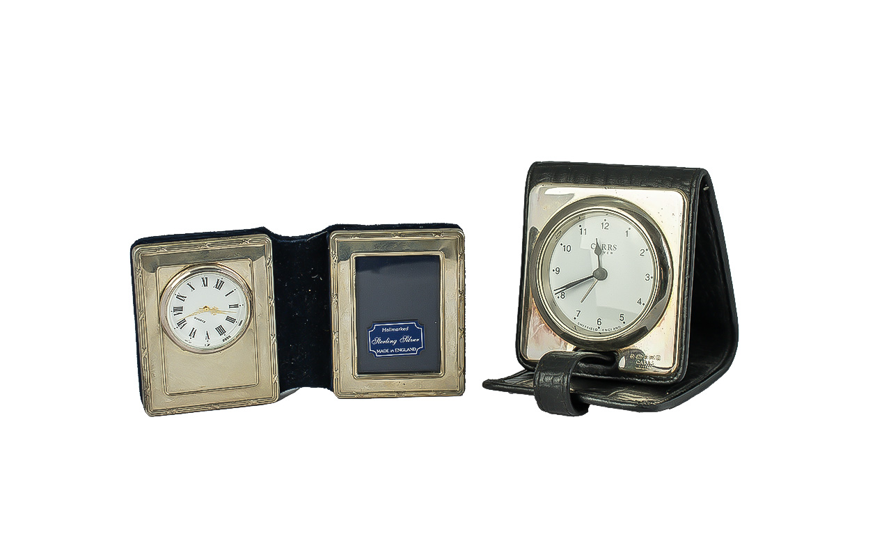 Silver Travel Clock in Leather case, mad - Image 2 of 2