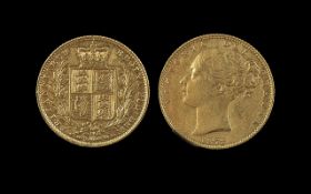 Queen Victoria 22ct Gold Young Head Shield Back Full Sovereign, date 1872, die no.22, some toning