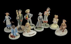 Wedgwood Fine Porcelain Figures (9) in total. Various figures of boys and girls in a variety of