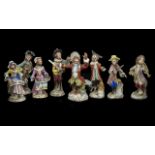 Volkstedt - Fine 19ct Century Hand Painted Porcelain ( 8 ) Piece Monkey Band with Vivid Enamel