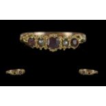 Early Victorian Period Pleasing and Attractive 18ct Gold Garnet and Seed Pearl Set Ring. Well Made