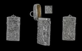 Chinese - Early 20th Excellent Silver Vesta Hinged Case, With Push Button to Open, Facility In