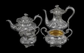 William IV Excellent Quality Sterling Silver Ornate and Heavy Case ( 4 ) Piece Tea and Coffee