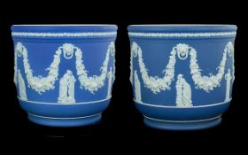 Wedgwood Pair of Fine Large and Impressive Blue Jasper Ware 19th Century Jardinieres, each decorated