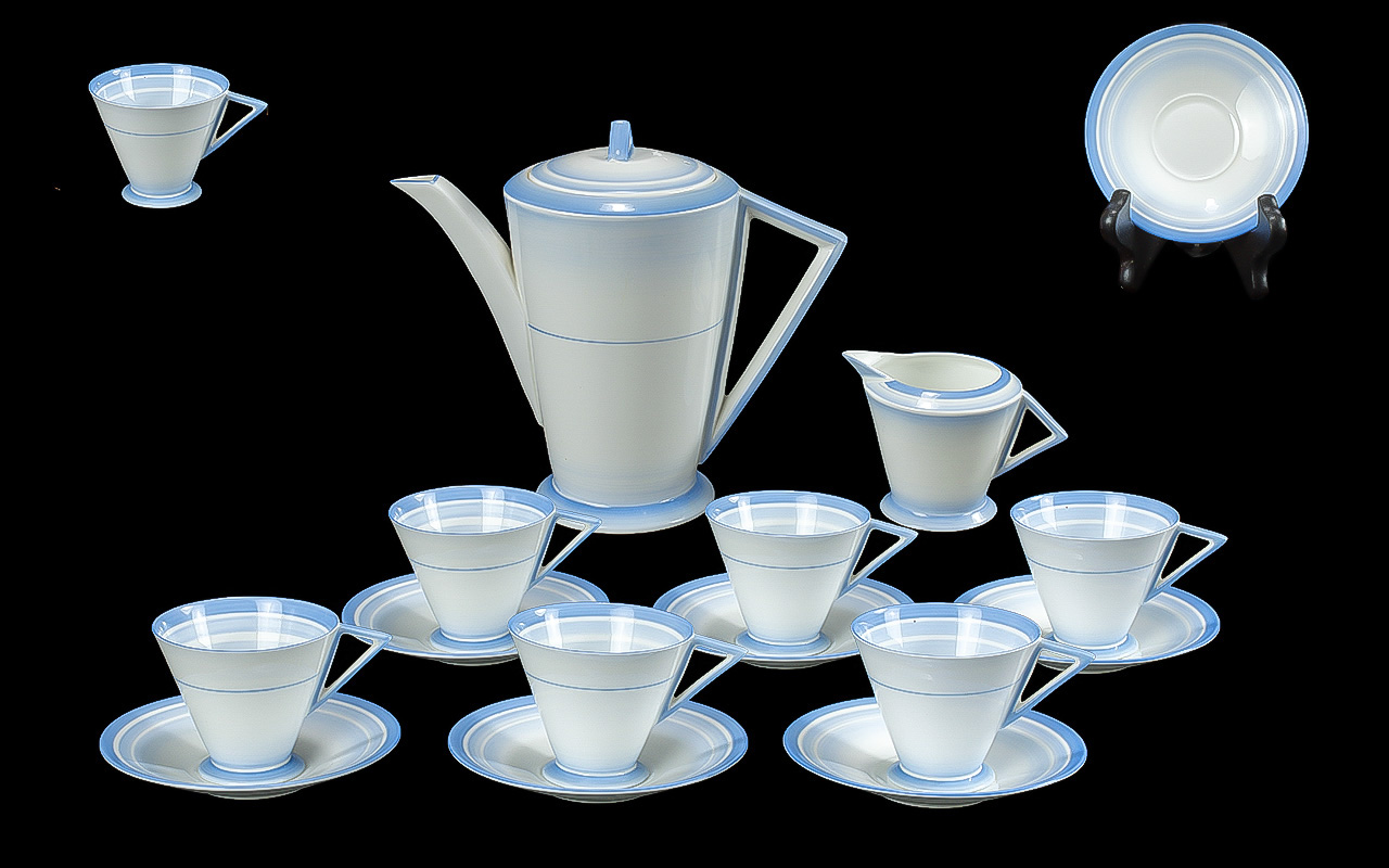 Shelley Art Deco Coffee Set, Eve Shape Registration No. 756533 pattern number to base 11988 blue