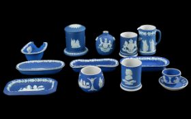 Wedgwood Fine Collection of Small / Miniature Blue Jasper Ware Pieces, all with impressed Wedgwood