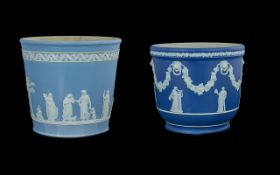 Wedgwood 19th Century Pair of Blue Jasper Ware Jardinieres, each decorated with applied Classical