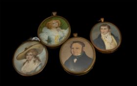 A Collection of Four Early to Mid 20th Century Portrait Miniatures, oval shapes, two look to be