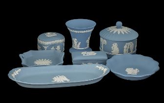 Small Collection of Wedgwood Blue Jasper, comprising dressing table tray, square dressing table
