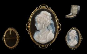 Victorian Period 1837 - 1901 Excellent Quality 18ct Gold Mounted Cameo Brooch - Pendant. The