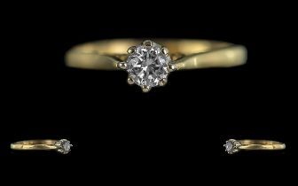 18ct Diamond Single Stone Ring, est. diamond size .25 ct, ring size M. Fully hallmarked.