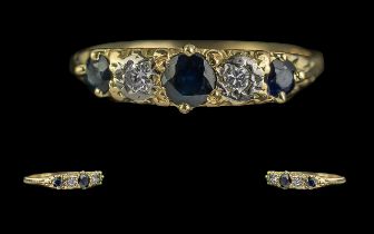 Ladies 18ct Gold 5 Stone Blue Sapphire and Diamond Set Ring. Marked 18ct to Interior of Shank.