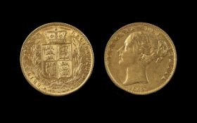 Queen Victoria 22ct Gold Young Head Shield Back Full Sovereign, date 1869, die no. 60; toned with
