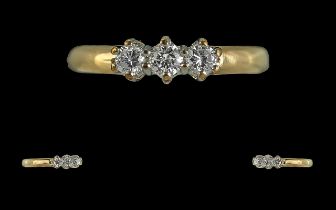 Ladies 9ct Gold - Attractive 3 Stone Diamond Set Ring. Full Hallmark to Interior of Shank. The 3