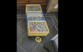 Haberdashery Interest - Three Crates of Buttons, in plastic tubes, all assorted colours, shapes