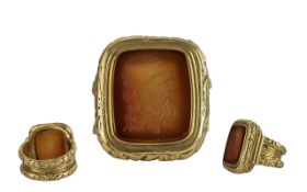 Georgian Superb Quality Heavy 18ct Gold Intaglio Cornelian Seal Set Ring, not marked but tests