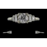 Art Deco Superb Platinum Diamond Set Dress Ring, the interior and shank marked Platinum. The central