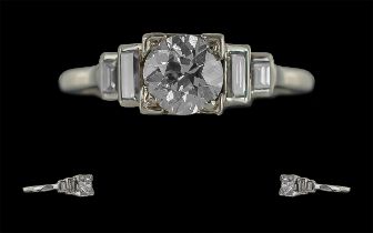 Art Deco Superb Platinum Diamond Set Dress Ring, the interior and shank marked Platinum. The central