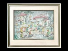 Illustration Interest Original Watercolour By Patience Arnold 1901 - 1922 'Fairies In Rainstorm'