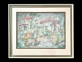 Illustration Interest Original Watercolour By Patience Arnold 1901 - 1922 'Fairies In Rainstorm'