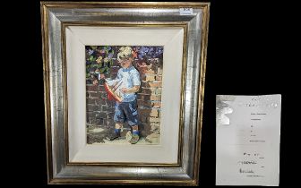 Sheree Valentine Daines Signed Limited Edition Print, 'Boy with Boat', No. 57/195. Mounted and