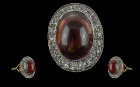 Antique Period - Fine Quality 18ct Gold Diamond and Garnet Cluster Ring. Marked 18ct to Interior