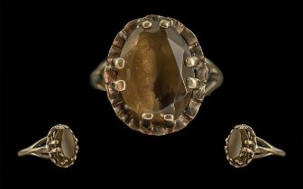 Ladies 9ct Gold - Well Set Single Stone Smoky Topaz Set Ring. Full Hallmark to Interior of Shank.