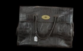 Mulberry Piccadilly Bag, with dust cover. Dark brown leather, twin handles. In good condition.