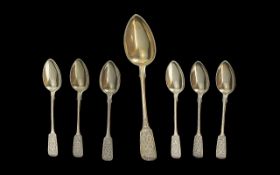 Russian Mid 19th Century Excellent Set of Silver Teaspoons with Matching Large Spoon with