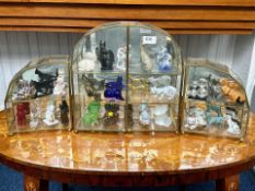 Franklin Mint Fascinating Cats Collection, housed in three adjoining display cases comprising a