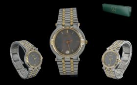 Gucci Ladies Pleasing Steel and Gold Tone Quartz Wrist Watch featuring black dial, Gucci display box