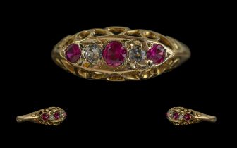 Antique Period Attractive 18ct Gold Ruby and Diamond Set Ring. Full Hallmark to Interior of Shank.
