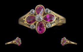 Edwardian Period 1902 - 1910 Exquisite 18ct Gold Ruby and Diamond Set Ring. Not Marked but Tests