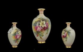 Royal Worcester Hand Painted Porcelain Ovoid Shaped Floral Vase, Decorated to Body with Hand Painted