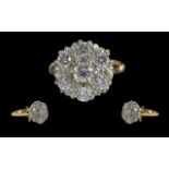 Ladies - Quality 18ct Gold Diamond Set Cluster Ring, Flower head Design. Full Hallmark to Interior