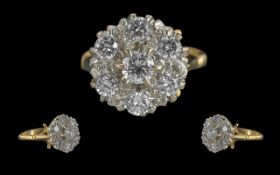 Ladies - Quality 18ct Gold Diamond Set Cluster Ring, Flower head Design. Full Hallmark to Interior
