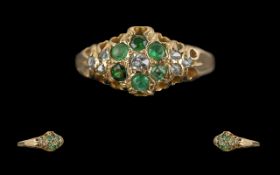 Antique Period 18ct Gold Emerald and Diamond Set Ring, circa 1880s, tests 18ct gold, emeralds of