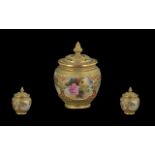 Royal Worcester Hand Painted Porcelain Lidded Jar / Vase, Decorated with Images of Roses to Panels