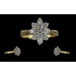 Ladies 18ct Gold Pleasing Diamond Set Cluster Ring. Full Hallmark to Interior of Shank. Well Matched