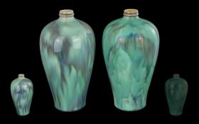 Wedgwood Fine Pair of Lustre Glazed Bottle Neck Vases decorated in cascading green/blue colours in a