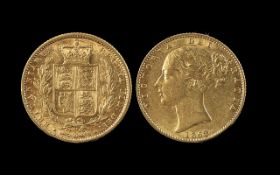 Queen Victoria 22ct Gold Young Head Shield Back Full Sovereign, date 1869, die cast no. 21; toned